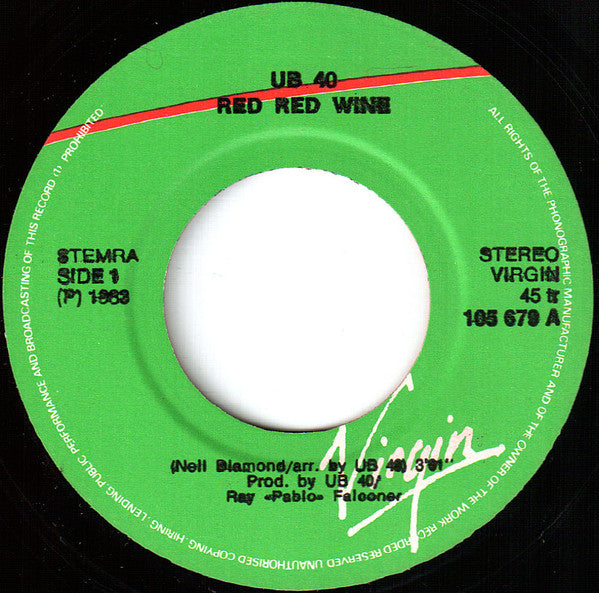 UB40 : Red Red Wine (7",45 RPM,Single,Stereo)