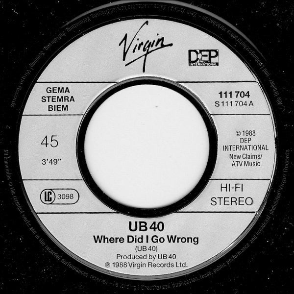 UB40 : Where Did I Go Wrong (7",Single,45 RPM)
