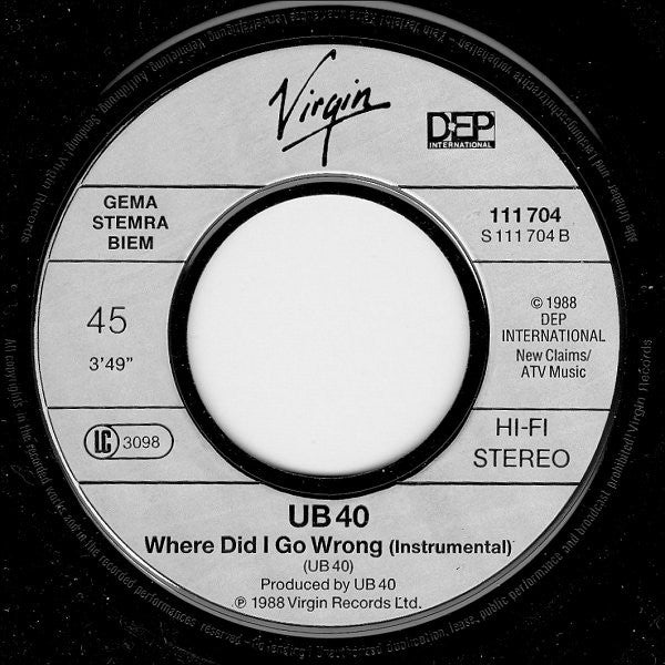 UB40 : Where Did I Go Wrong (7",Single,45 RPM)