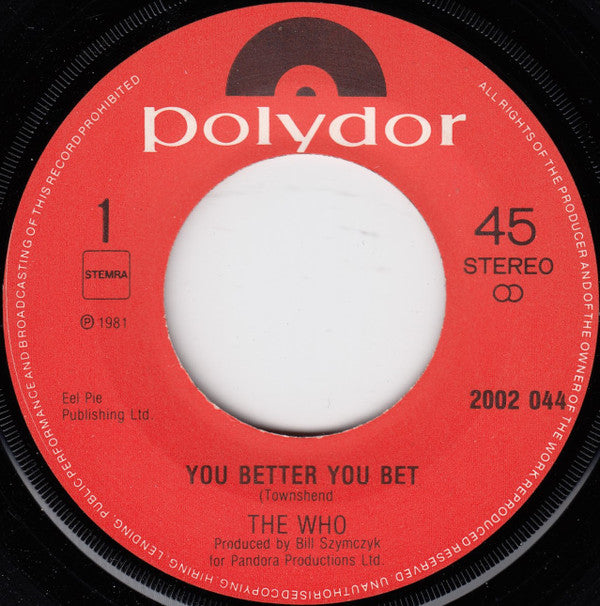 Who, The : You Better You Bet (7",45 RPM,Single)