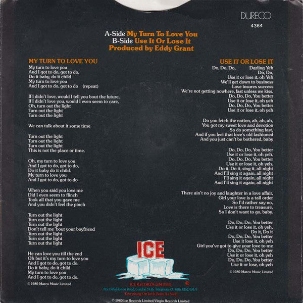 Eddy Grant : My Turn To Love You (7",45 RPM)