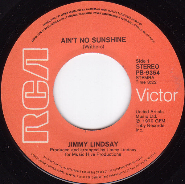 Jimmy Lindsay : Ain't No Sunshine / Tomorrow Morning (7",Single)