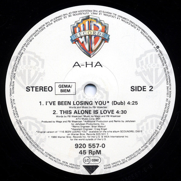 a-ha : I've Been Losing You (12",45 RPM,Maxi-Single,Stereo)