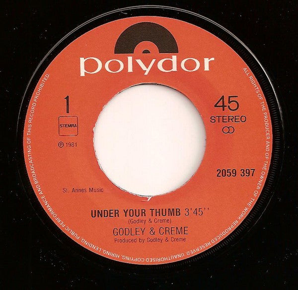 Godley & Creme : Under Your Thumb (7",Single,45 RPM)