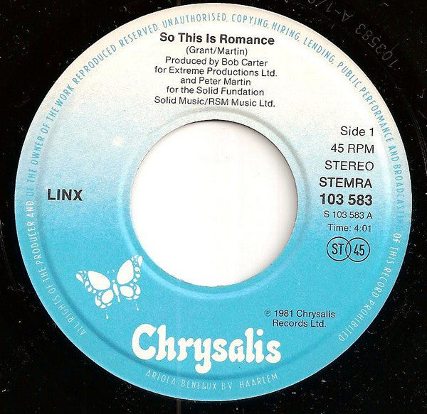 Linx : So This Is Romance (7",Single,45 RPM)