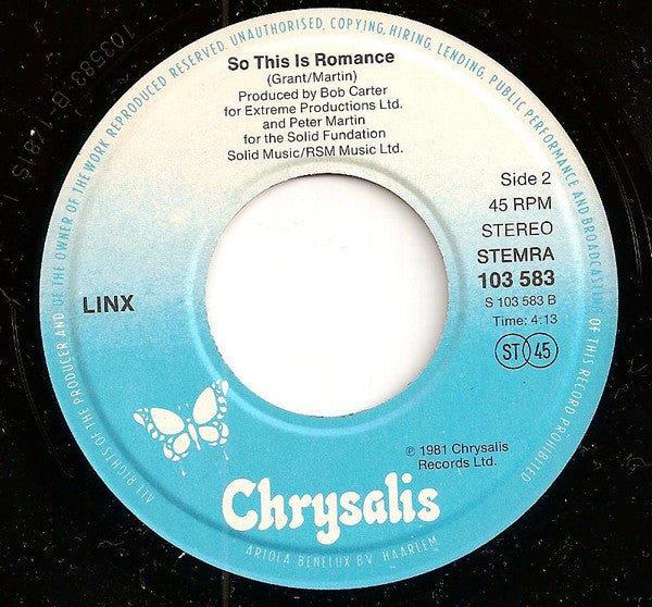 Linx : So This Is Romance (7",Single,45 RPM)