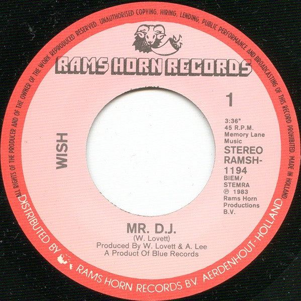 Wish (2) : Mr. D.J. (7",45 RPM,Single)