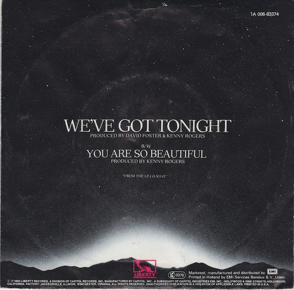 Kenny Rogers, Sheena Easton : We've Got Tonight (7")