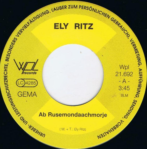 Ely Ritz : Ab Rusemondaachmorje / Karneval In Rio (7",45 RPM,Single)