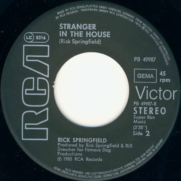 Rick Springfield : Celebrate Youth (7",45 RPM,Single,Stereo)