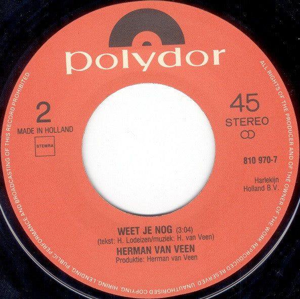 Herman van Veen : De Bom Valt Nooit (7",45 RPM,Single,Stereo)
