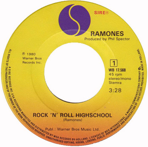 Ramones : Rock 'N' Roll High School (7",45 RPM,Single,Stereo,Mono)