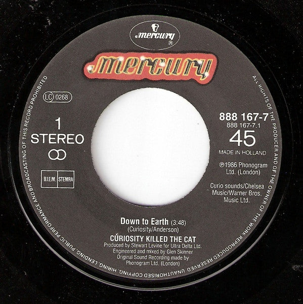 Curiosity Killed The Cat : Down To Earth (7",45 RPM,Single,Stereo)