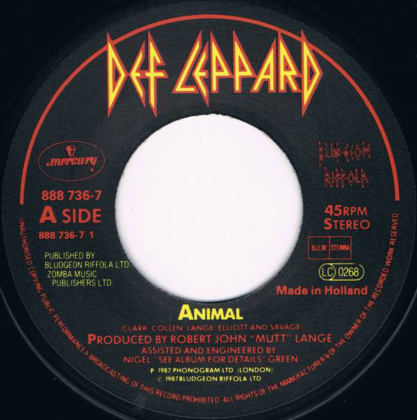 Def Leppard : Animal (7",45 RPM,Single)