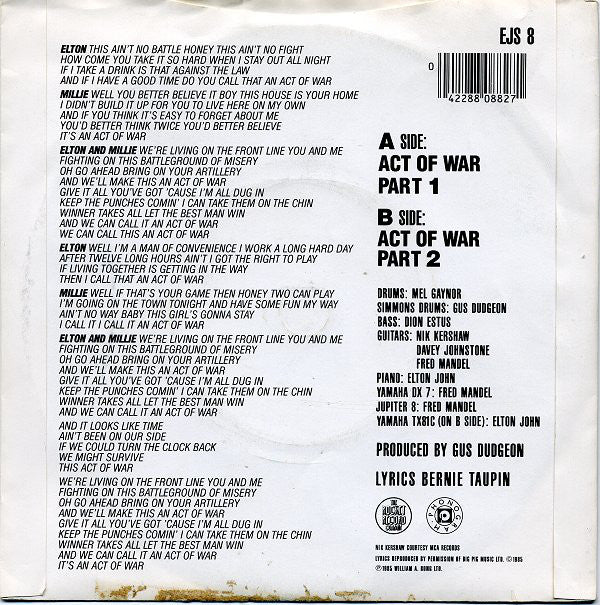 Elton John, Millie Jackson : Act Of War  (7",45 RPM,Single)