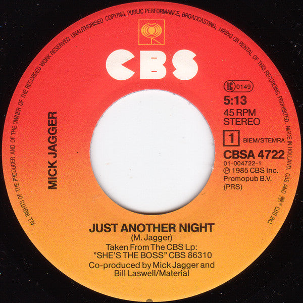 Mick Jagger : Just Another Night (7",45 RPM,Single)