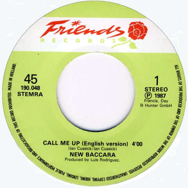 New Baccara : Call Me Up (7",Single,45 RPM)