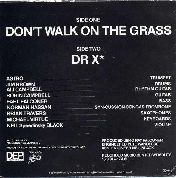 UB40 : Don't Walk On The Grass (7",45 RPM,Single,Stereo)