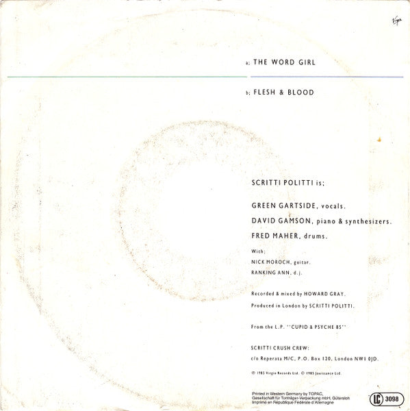 Scritti Politti With Ranking Ann : The Word Girl (7",45 RPM,Single)