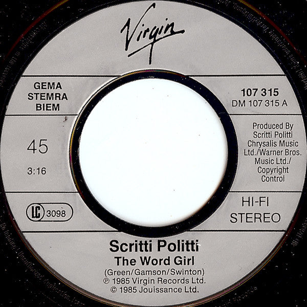 Scritti Politti With Ranking Ann : The Word Girl (7",45 RPM,Single)
