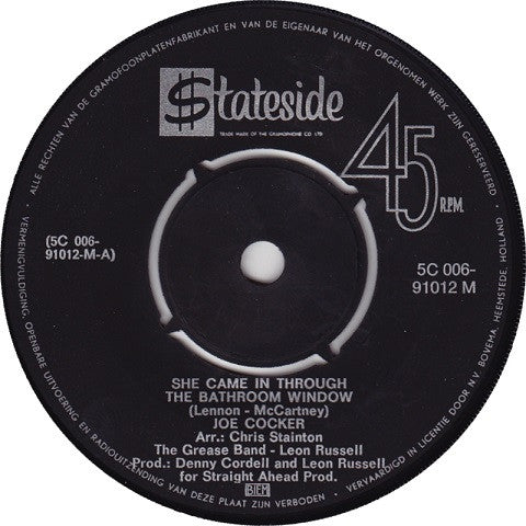 Joe Cocker : She Came In Through The Bathroom Window / That's Your Business (7",Single,45 RPM)