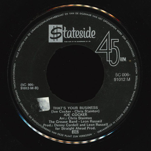 Joe Cocker : She Came In Through The Bathroom Window / That's Your Business (7",Single,45 RPM)