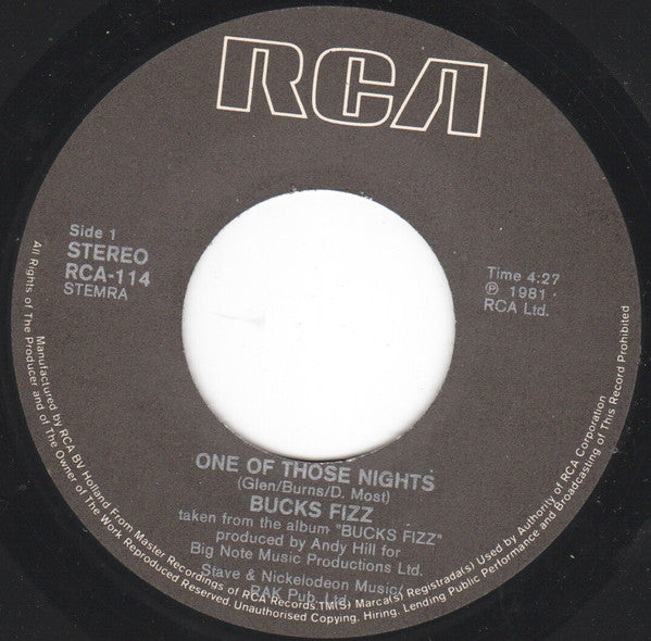Bucks Fizz : One Of Those Nights (7",45 RPM,Single)