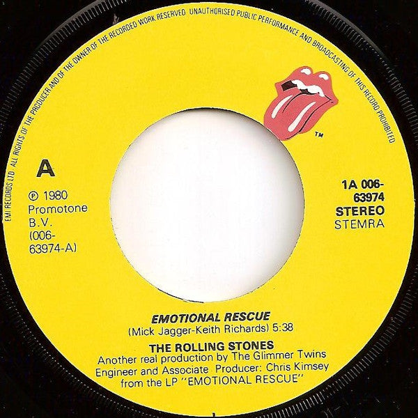 Rolling Stones, The : Emotional Rescue (7",45 RPM,Single,Stereo)