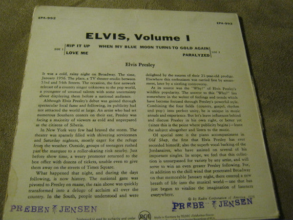 Elvis Presley : Elvis Vol. 1 (7",45 RPM,EP,Reissue)