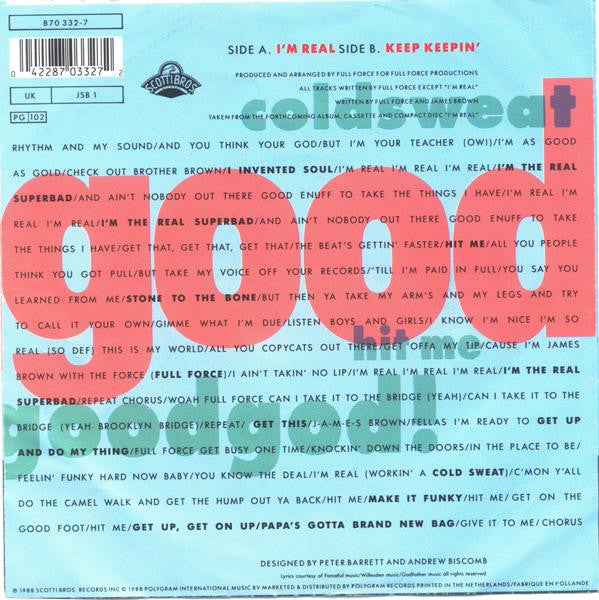 James Brown With Full Force : I'm Real (7",45 RPM,EP,Stereo)