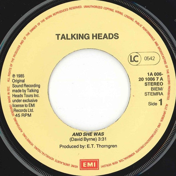 Talking Heads : And She Was (7",Single,45 RPM)