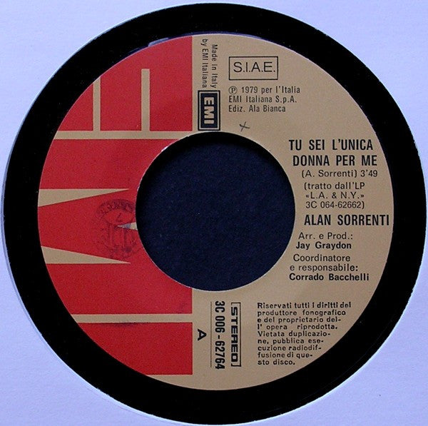 Alan Sorrenti : Tu Sei L'Unica Donna Per Me (7",45 RPM,Single,Stereo)