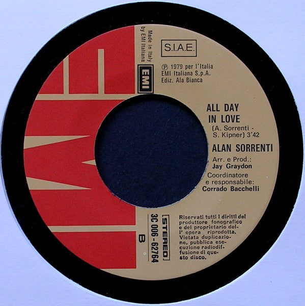 Alan Sorrenti : Tu Sei L'Unica Donna Per Me (7",45 RPM,Single,Stereo)