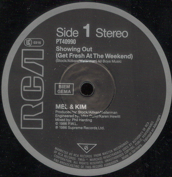 Mel & Kim : Showing Out (Get Fresh At The Weekend) (12",45 RPM)