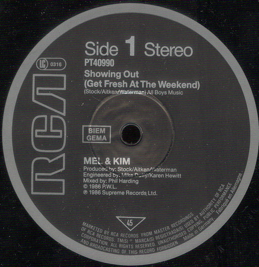 Mel & Kim : Showing Out (Get Fresh At The Weekend) (12",45 RPM)