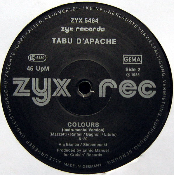 Tabù D'Apache : Colours (12")