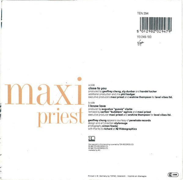 Maxi Priest : Close To You (7",45 RPM,Single,Stereo)