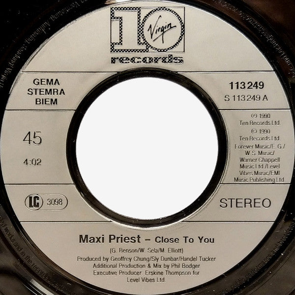Maxi Priest : Close To You (7",45 RPM,Single,Stereo)