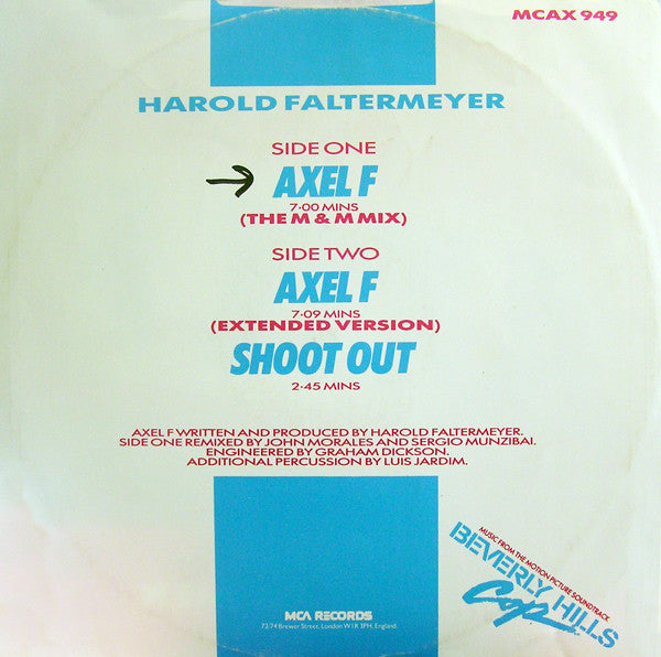 Harold Faltermeyer : Axel F (The M & M Mix) (12",45 RPM,Single,Stereo)