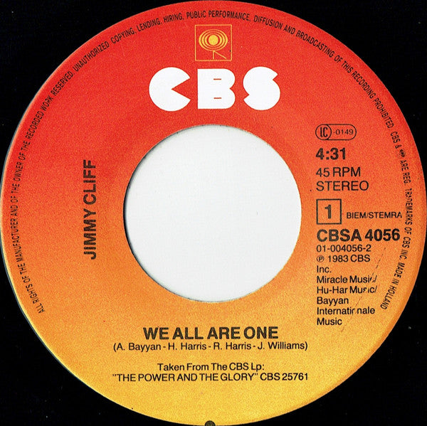 Jimmy Cliff : We All Are One (7",45 RPM,Single,Stereo)