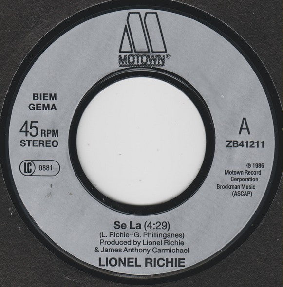 Lionel Richie : Se La (7",45 RPM,Single,Stereo)