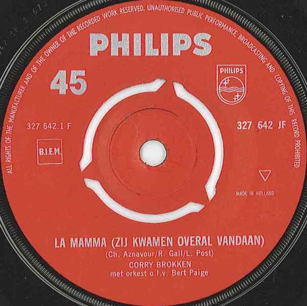 Corry Brokken : La Mamma (Zij Kwamen Overal Vandaan) / Geef Mij Je Hand  (7",45 RPM,Single,Mono)