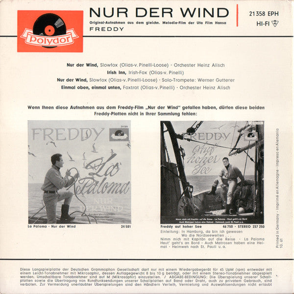 Freddy Quinn : Nur Der Wind (7",45 RPM,EP,Mono)