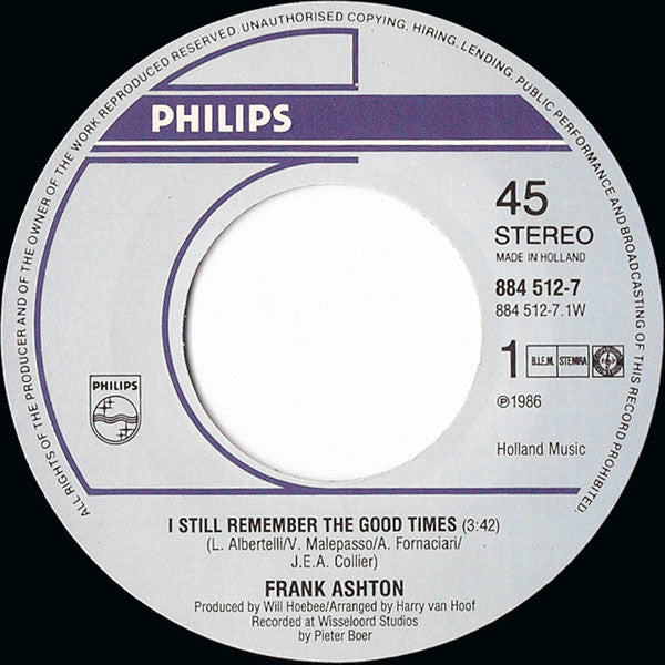 Frank Ashton : Remember The Good Times (7",45 RPM,Single,Stereo)