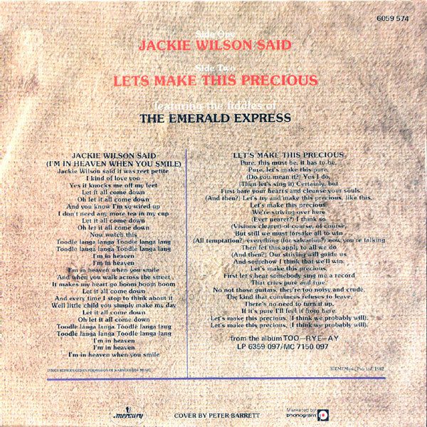 Kevin Rowland & Dexys Midnight Runners : Jackie Wilson Said / Let's Make This Precious (7",45 RPM,Single)