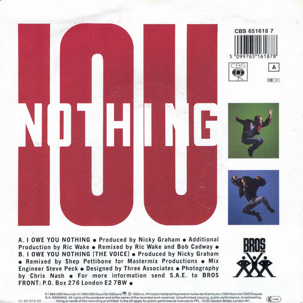 Bros : I Owe You Nothing (7",45 RPM)