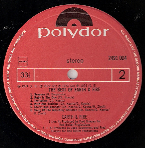 Earth And Fire : The Best Of Earth & Fire (LP,Compilation,Misprint,Stereo)