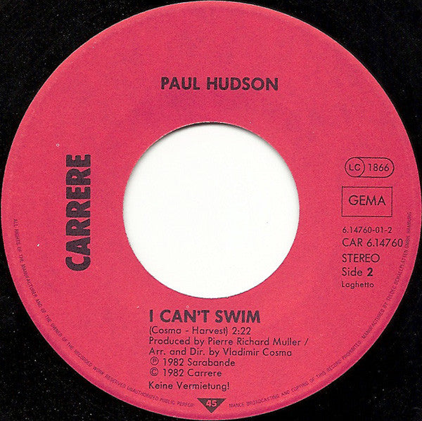 Richard Sanderson / Paul Hudson : Reality / I Can't Swim (7",Single,Mispress,Stereo)