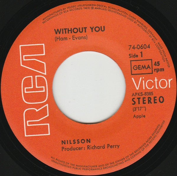 Harry Nilsson : Without You (7",Single,45 RPM)