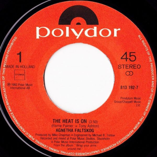 Agnetha Fältskog : The Heat Is On (7",45 RPM,Single)
